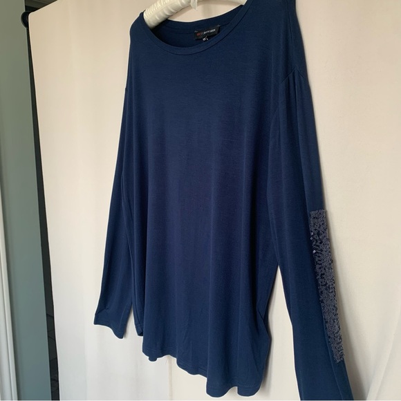 Navy Top with Sequin Arm Patches - Picture 2 of 8